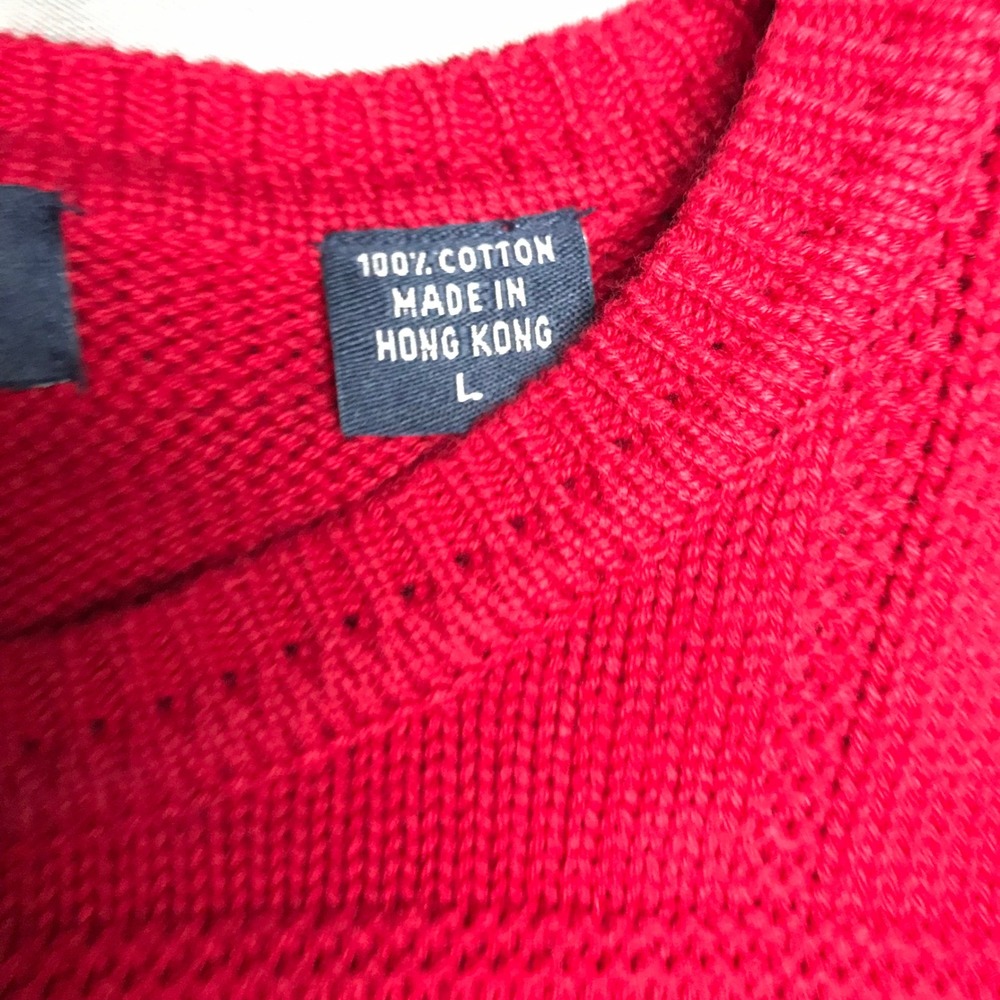 IZOD Mens Red Textured Grid Crewneck Cotton Pullover Sweater L RN36543 PC-772 - Picture 5 of 10